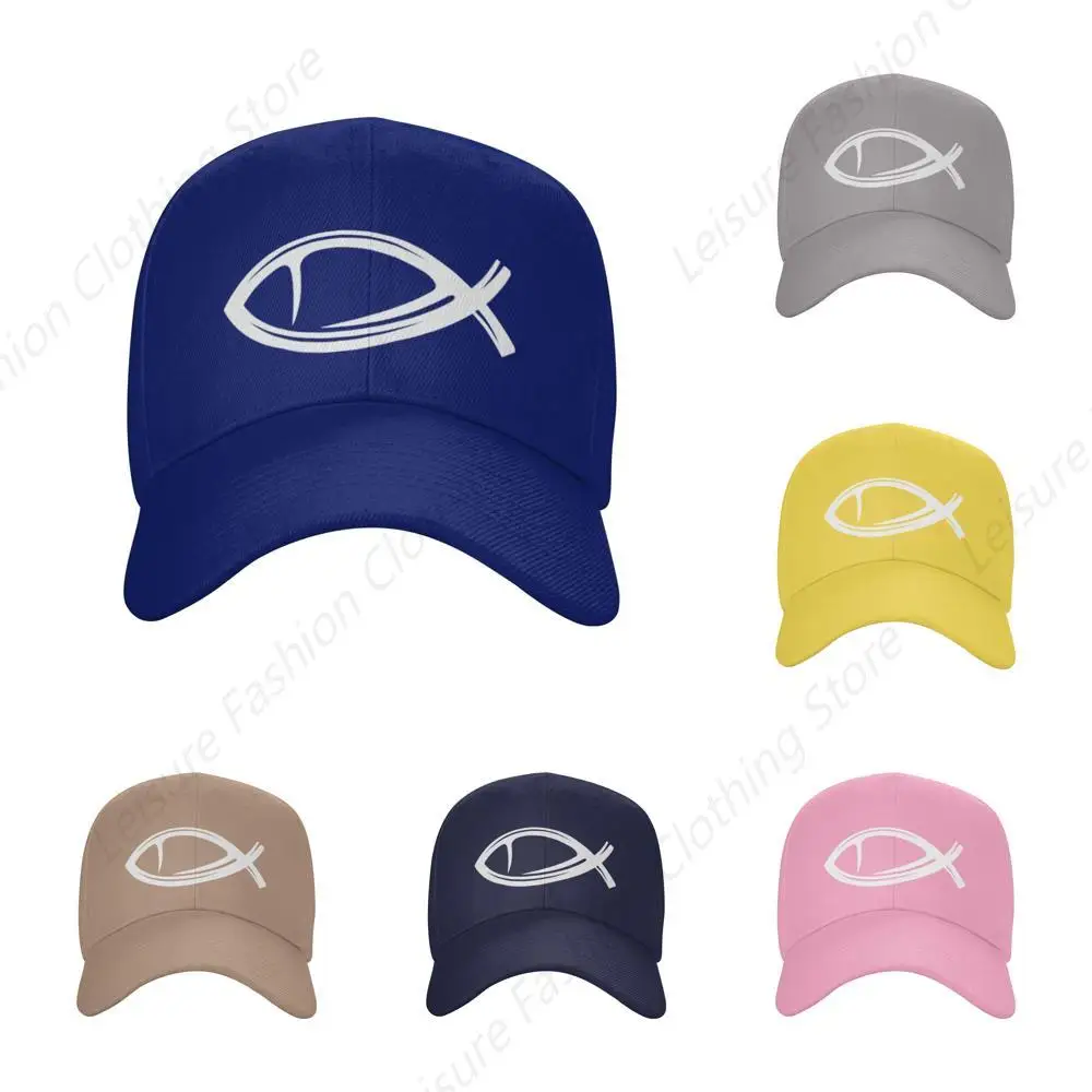 Ichthys Jesus Fish Religion Christian Catholic Church Gifts Men Women Washed Distressed Baseball Cap Vintage Adjustable Dad Hat