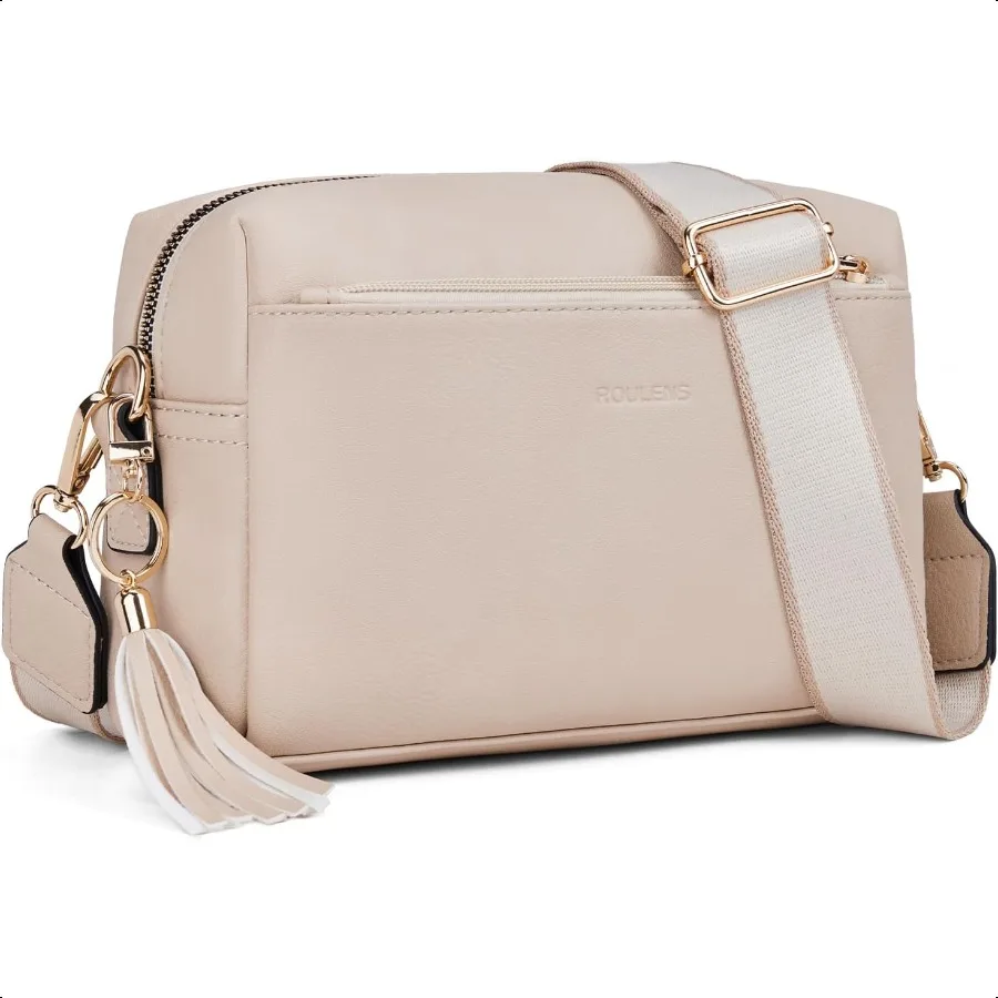 

Triple Zip Small Crossbody Bag for womenWide Strap Cell Phone Purse Shoulder Handbag Wallet with Credit Card Slots