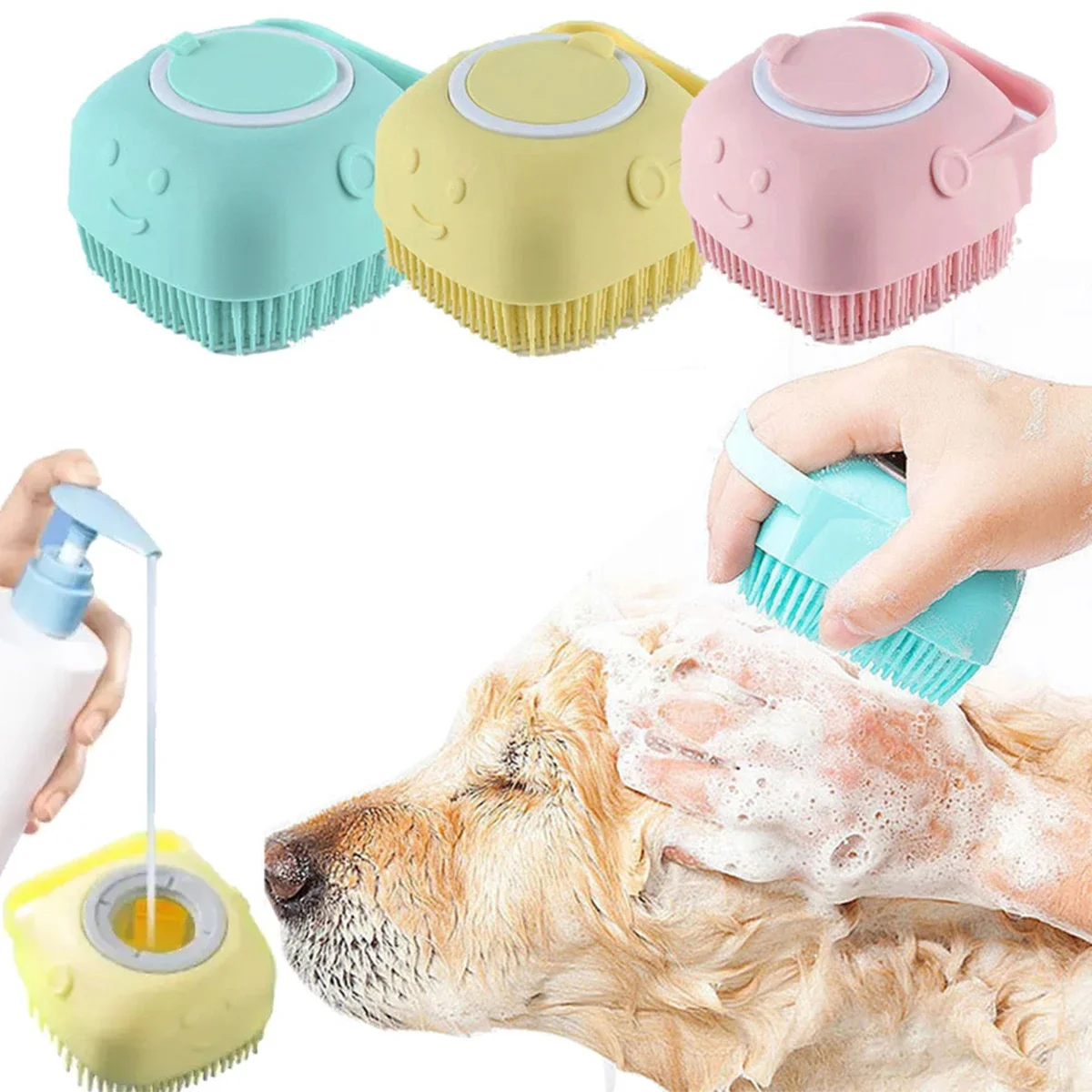 

Pet dog shampoo brush Cat massage comb Grooming brush suitable for bathing long and short hair pets soft silicone rubber