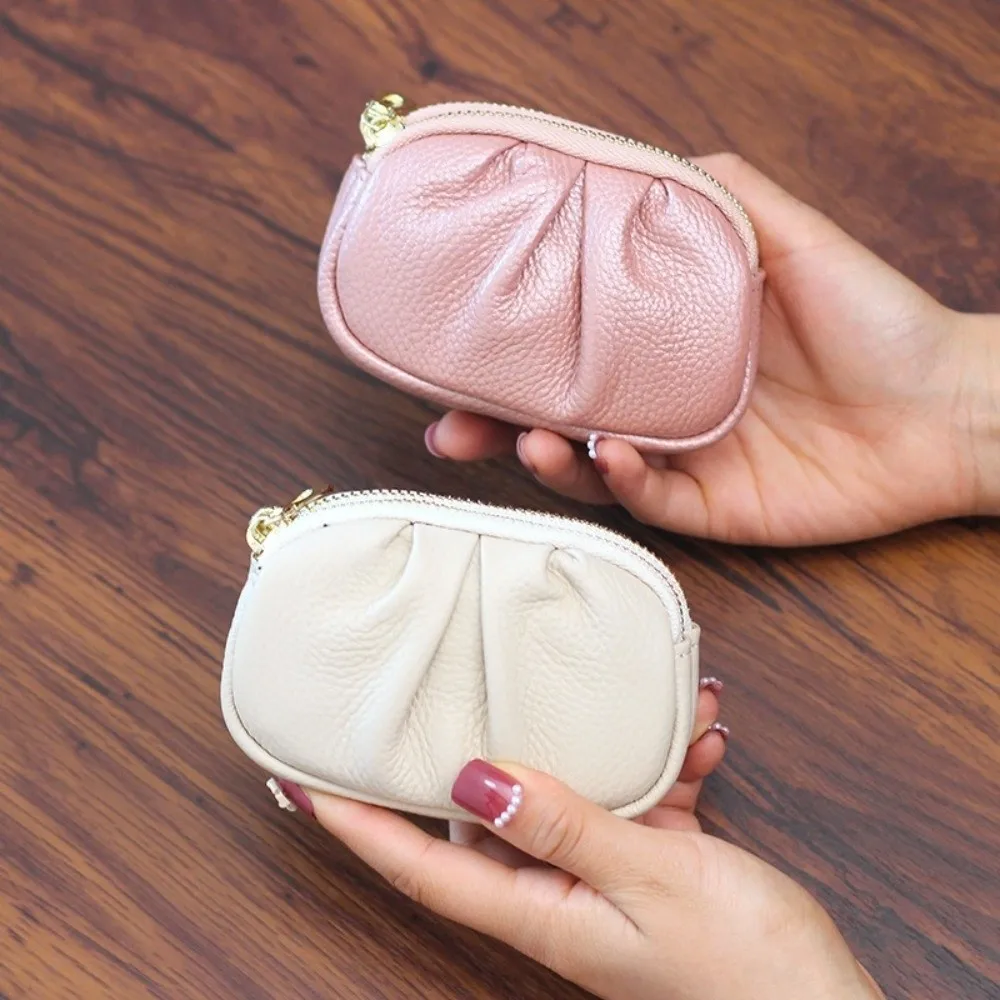 Clutch Bag Wrinkle Mini Wallet Double-layer Solid Color Short Wallet Multifunctional Zipper PU Leather Coin Purse Gift