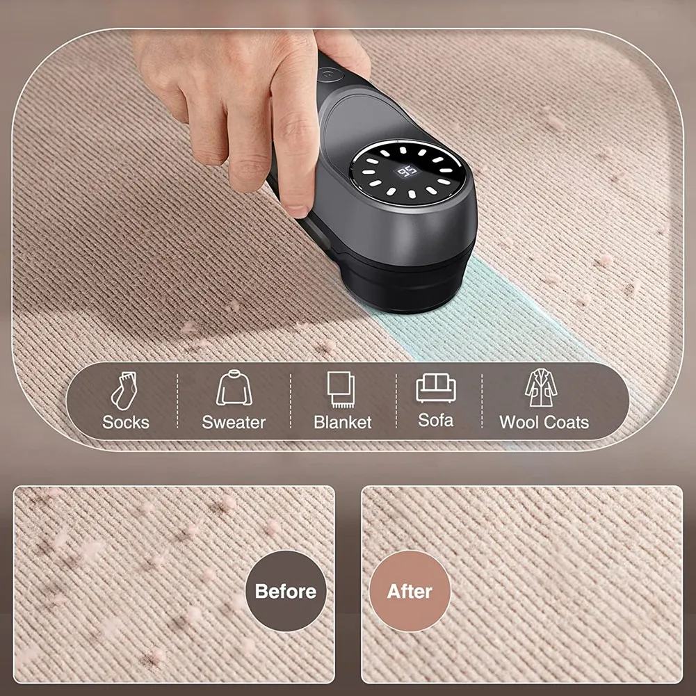 Barbeador de tecido elétrico, removedor de fiapos com 2 lâminas extras, display digital LED, removedor de bobble para roupas, 2 velocidades