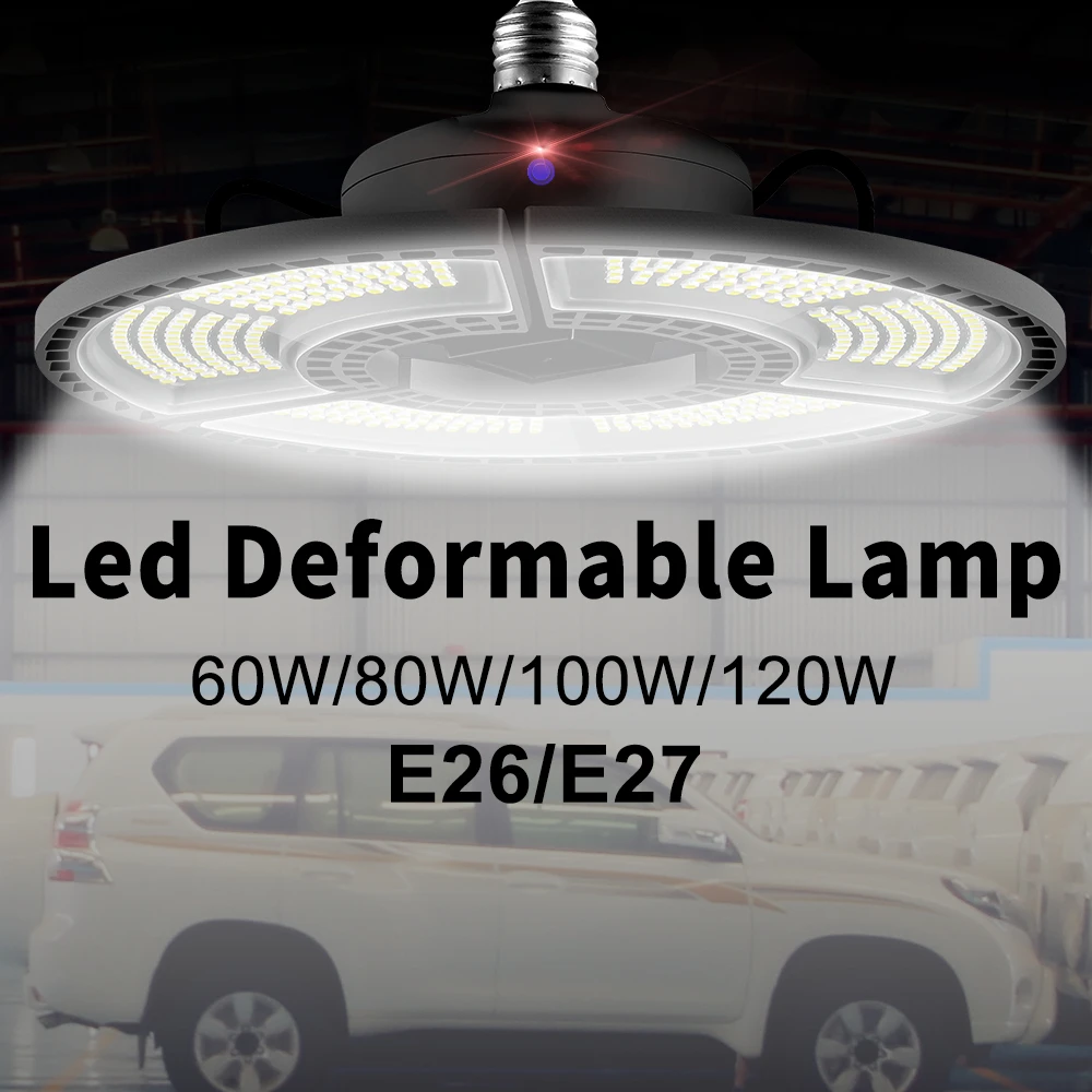 

220V Led Garage Light Deformable Bulb IP65 Waterproof Fan Blade Lamp Folding Ceiling Lampara LED High Power Commercial Lighting