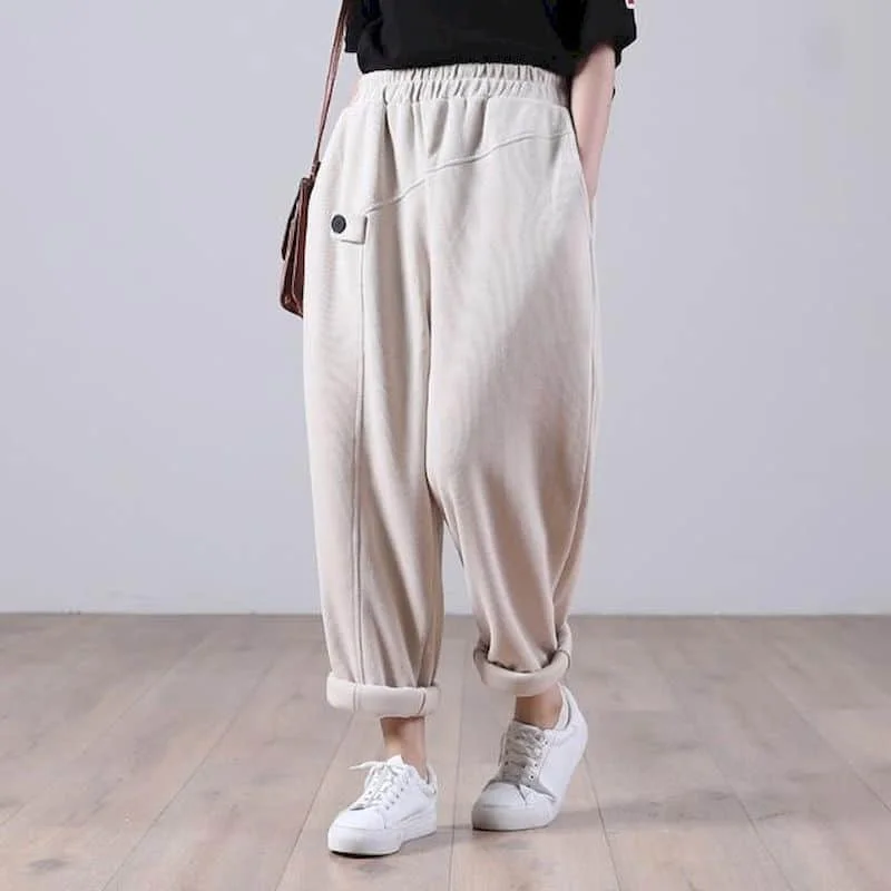 Harem Pants Women Large Size Sporty Sweatpants Korean Style Casual Drawstring Elastic Waist Baggy Trousers Streetwear Clothing
