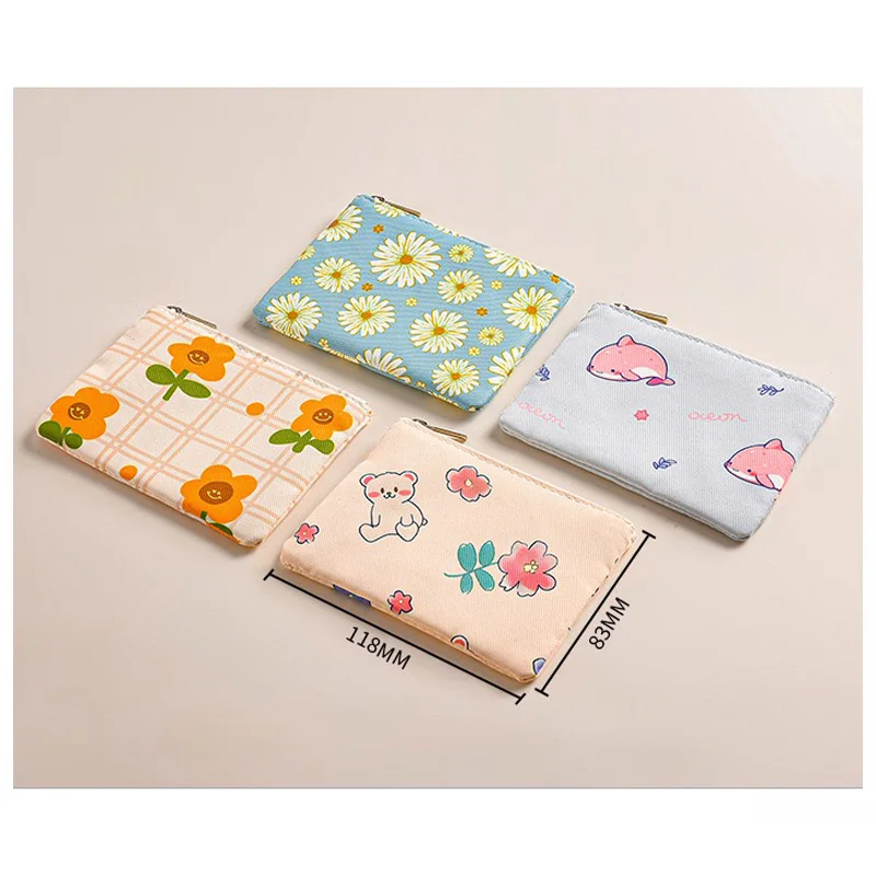 Mini etui na słuchawki, niebieskie, małe, z kieszonką, z nowatorskiej tkaniny płóciennej w kwiaty, etui na karty, z zamkiem błyskawicznym, portmonetka na monety dla studenta. — zdjęcie produktu 3