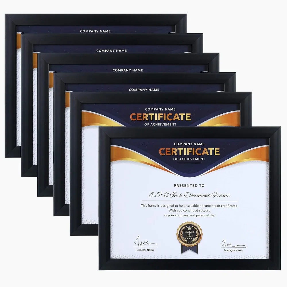 

Black Wood Composite Document Frame 6 Pack 8.5x11 Semi Tempered Glass Wall Mount or Desktop Display