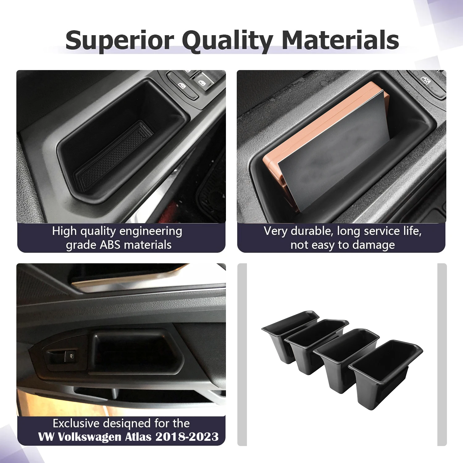 4 قطعة صندوق تخزين مقبض الباب الحاويات لشركة فولكس فاجن أطلس وكروس سبورت باب السيارة التخزين المنظم صندوق صينية الداخلية ABS الملحقات