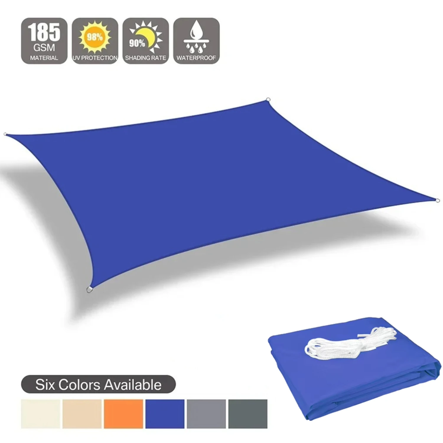 Toldo de Sombra para Patio, Jardín, Piscina y Patio Trasero con Bloqueo UV del 95%, Impermeable, de Alta Densidad, con Anillo en D de Acero Inoxidable y Cuerdas Gratis