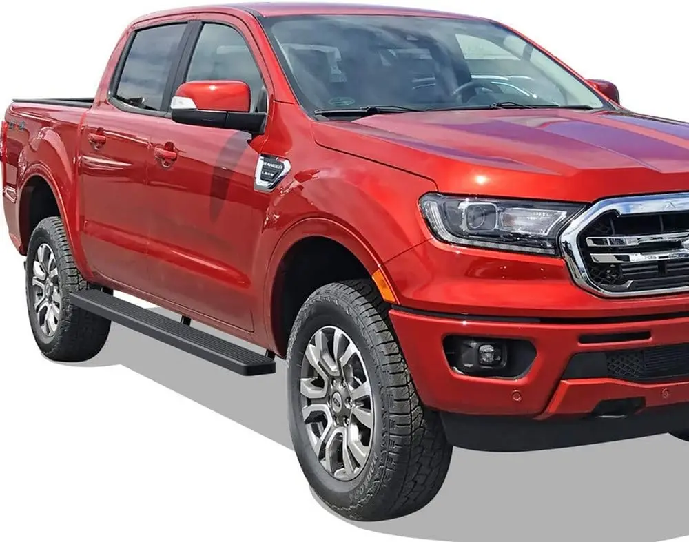 لوحات جري سوداء من الفولاذ المقاوم للصدأ مقاس 5 بوصات متوافقة مع Ford Ranger 2019-2023 SuperCrew Cab 4-Door (خطوات جانبية لقضبان Nerf) #6
