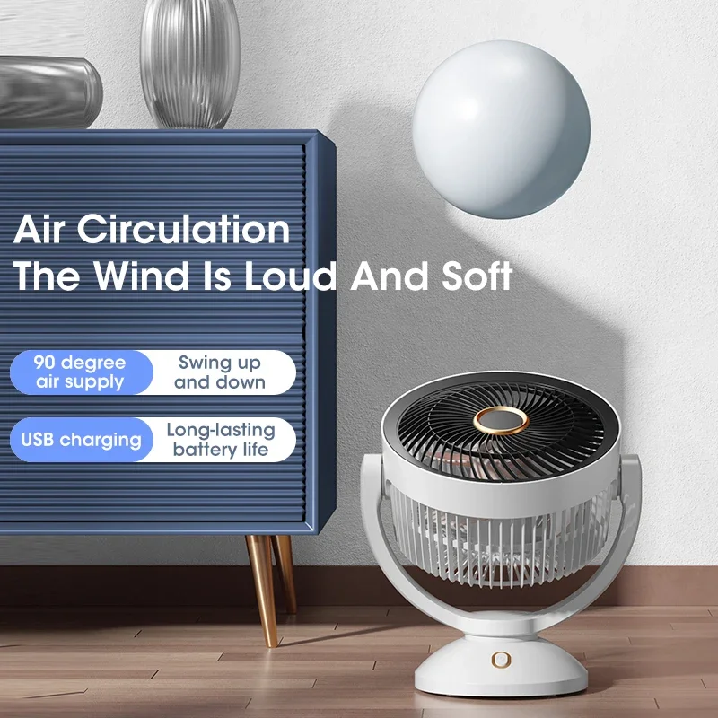 Ventilador eléctrico inalámbrico de 4000mah, circulador de aire portátil inalámbrico, Enfriador de aire silencioso para escritorio, pared y techo