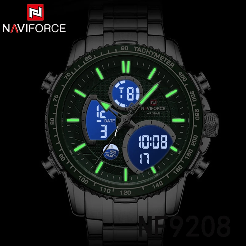 NAVIFORCE NF9182 Business Men Watch Dual Display Sport Timepiece Chronograph Date Quartz Waterproof Male Watch Relogio Masculino
