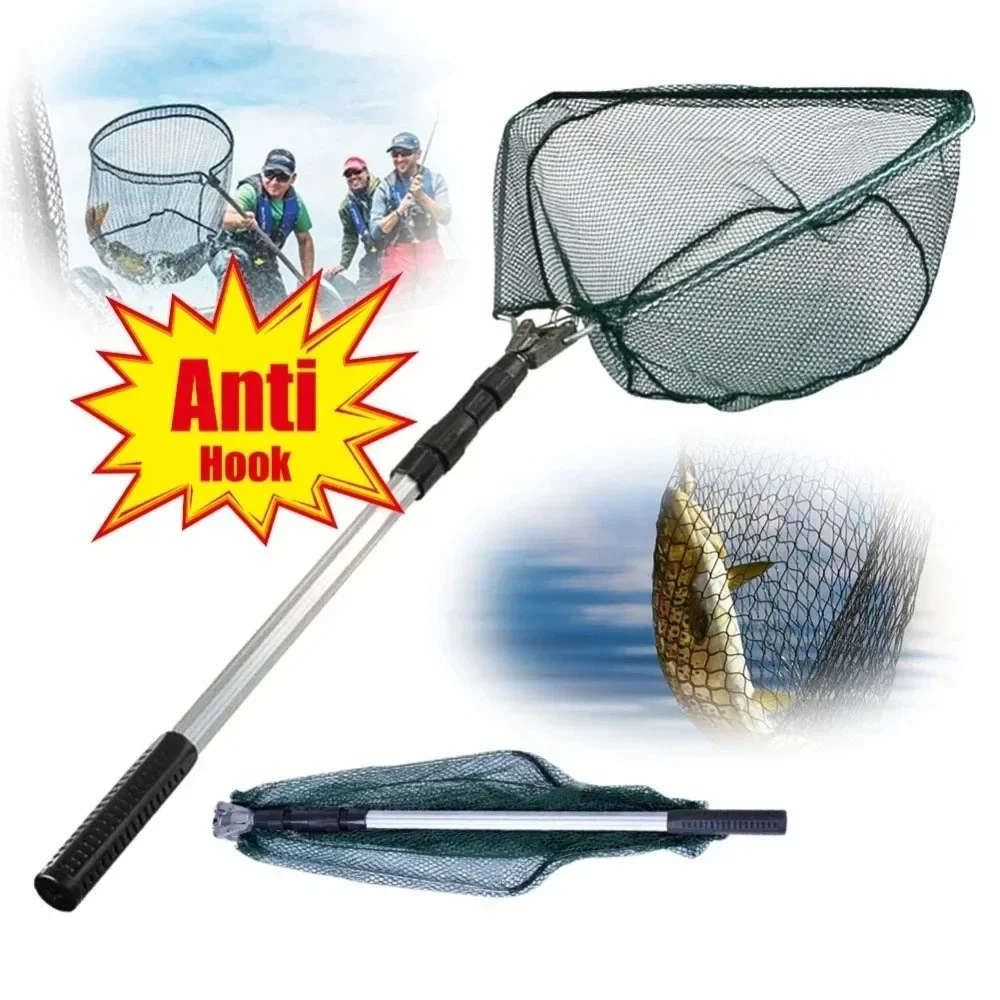 Portable 150/170cm Telescopic Landing Net Folding Fishing Pole Extending Fly Carp Course Sea Mesh Fishing Net for Fly Fishing