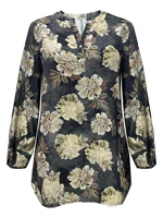 Plus Size Women's Vintage Floral Print V Neck Buttoned Long Sleeve Tunic Top Casual Slimming Daily Shirt - Image 3