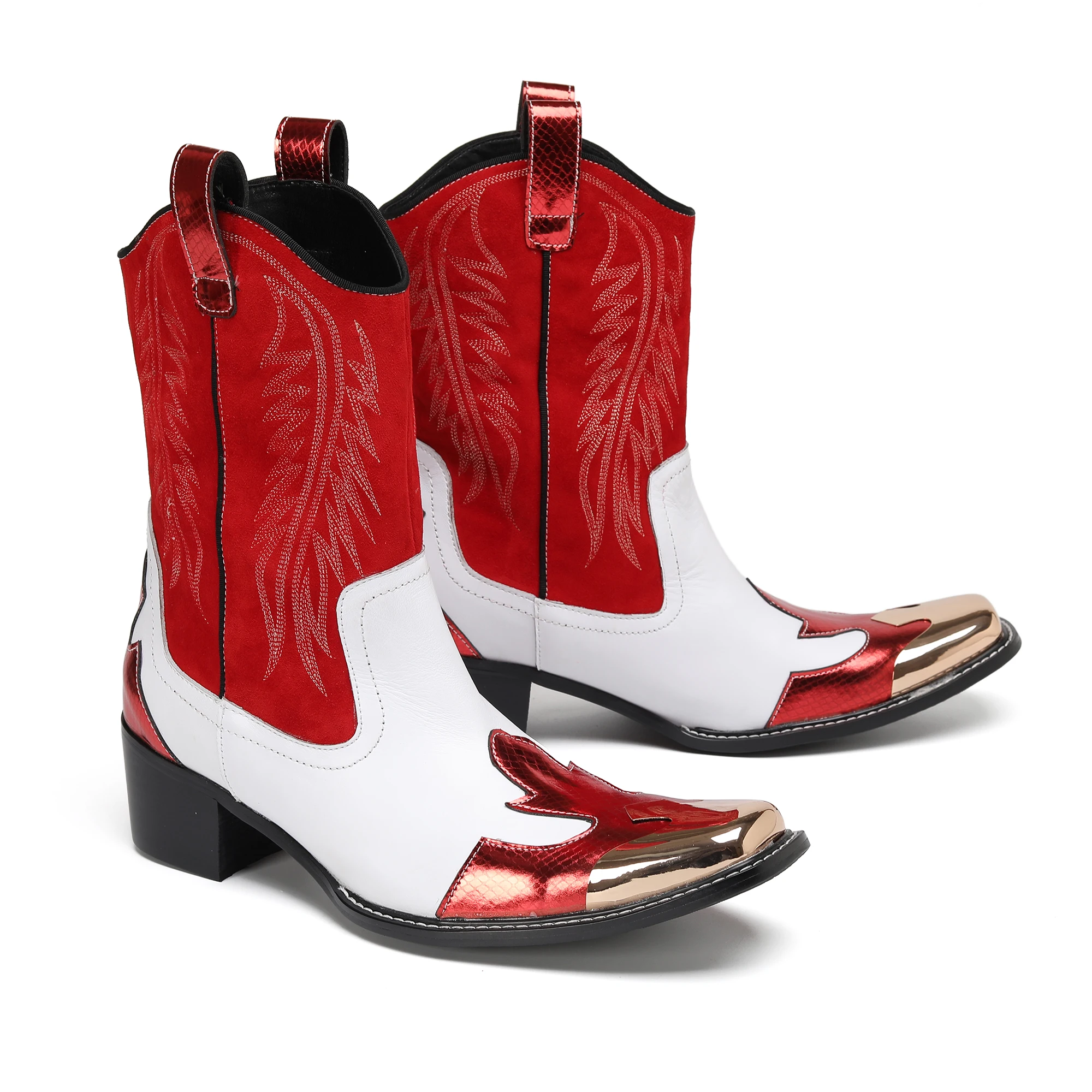 موضة أشار تو جلد طبيعي كاوبوي منتصف العجل أحذية الشتاء الرجال فستان أحذية حفلة حذاء من الجلد الذكور الغربية أحذية بوت قصيرة #3