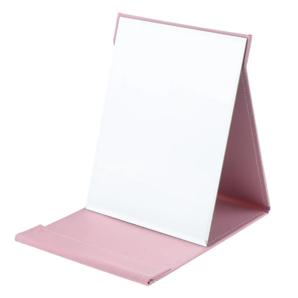 Draagbare opvouwbare make-upspiegel, slank PU-leer opvouwbare compacte make-up tafelblad cosmetische reisspiegel met staand, L