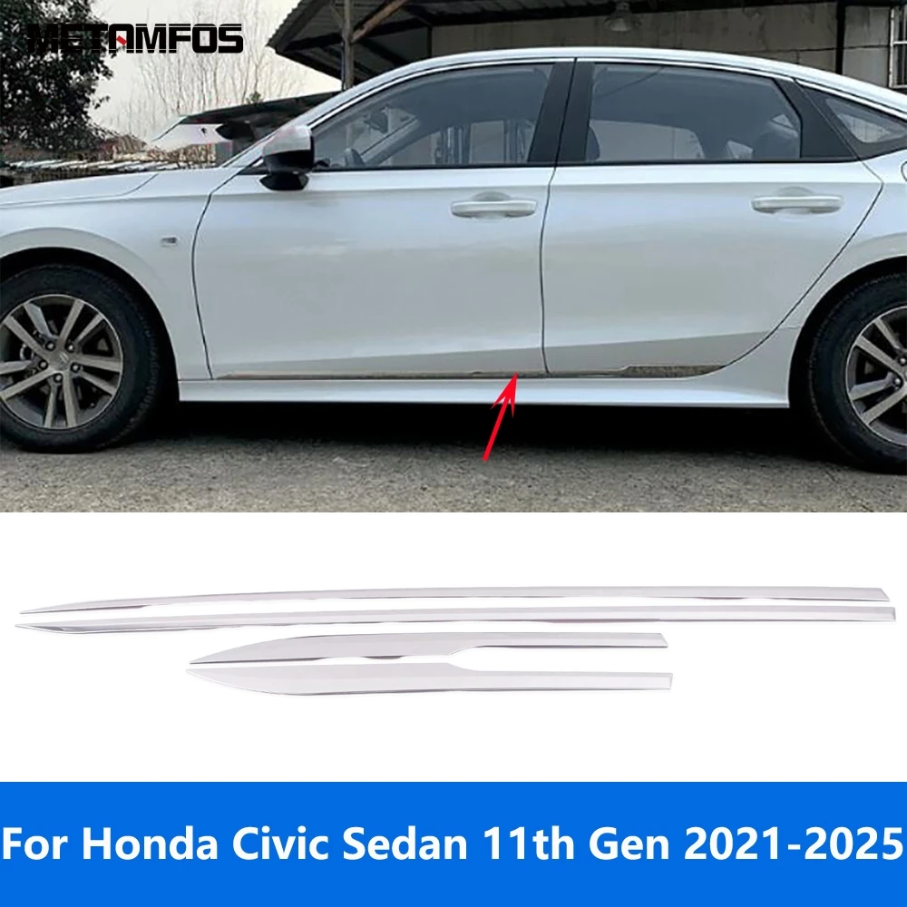 

Для Honda Civic Sedan 11-го поколения 2021 2022 2023 2024 2025 Нержавеющая дверная боковая полоса кузова юбка молдинг отделка автомобильные аксессуары