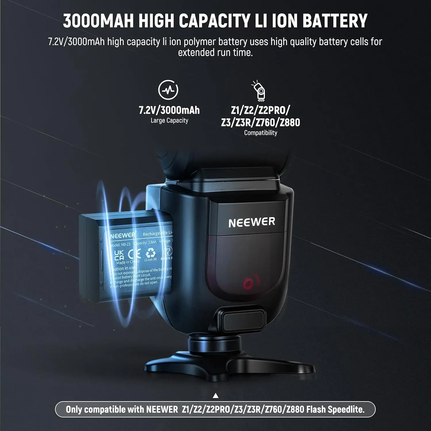 Replacement 7.2V 3000mAh Lithium-Ion Battery for Camera Flash Units