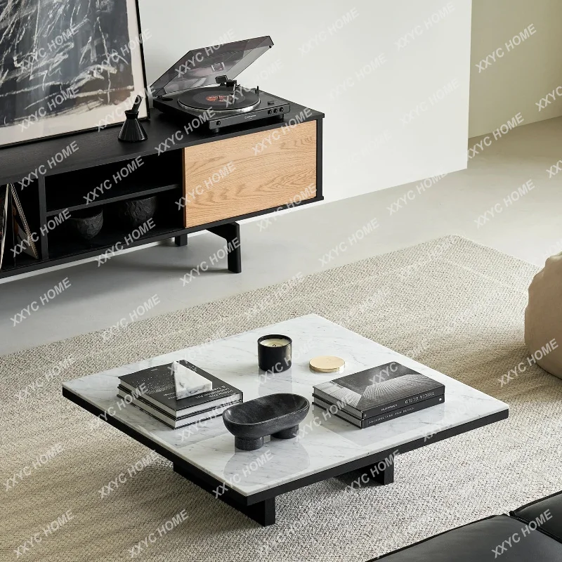 

XX Marble imported oak square coffee table living room household black solid wood simple tea table