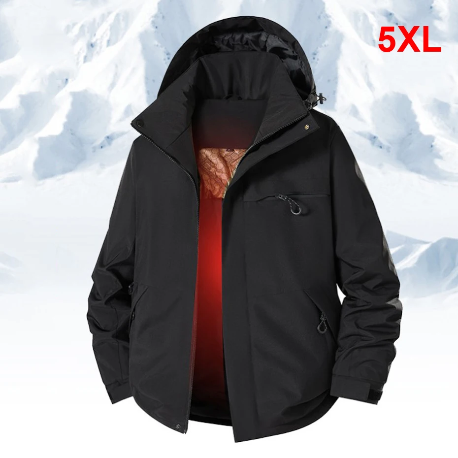 

Waterproof Windbreaker Jacket Men Autumn Winter Warm Jackets Cargo Coats Male Hiking Camp Jacket Plus Size 5XL