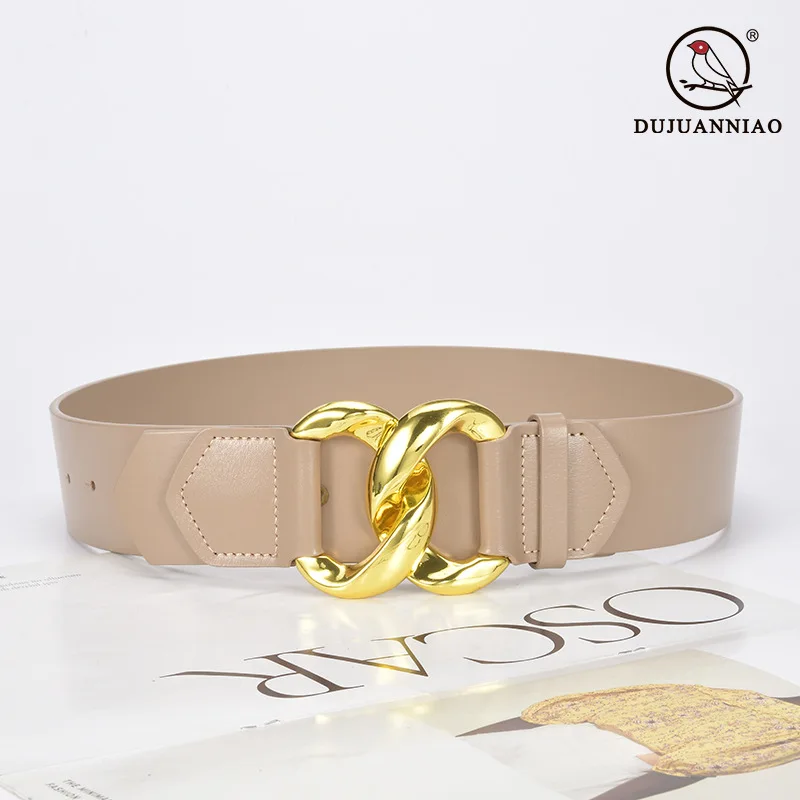 レディースのおしゃれなワイドベルト、万能で着痩せ効果のあるウエストベルト、ドレスに合うゴールドバックルベルト