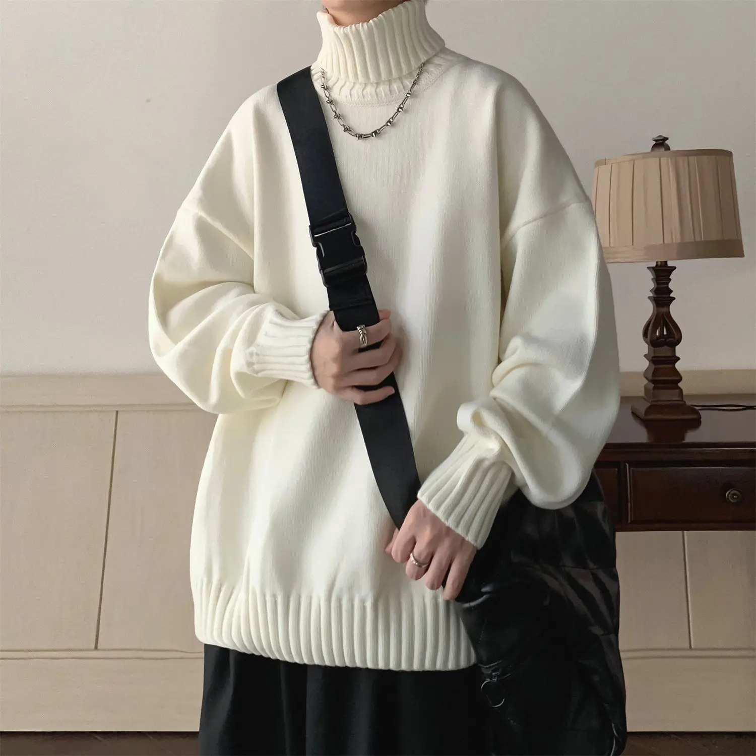Trendy Korean Solid Color Turtleneck Sweaters Men and Women, Basic Winter Y2K Sweaters for Couples, Loose and Simple Base Layers
