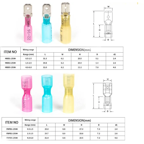 Imagen 2 del producto 25/50/200 Uds macho hembra Terminal de engarzado de pala termorretráctil impermeable aislado a tope conector de Cable eléctrico Kit de terminales de Cable