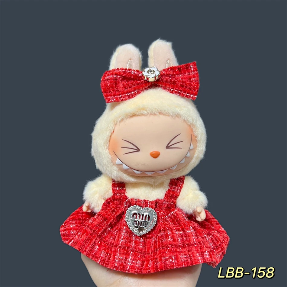 17 cm Mini Plüsch Puppe Kleidung Outfit Zubehör Für Korea Kpop Labubu Idol Sitzende Party V1 V2 Herbst onesie hut set Kleidung