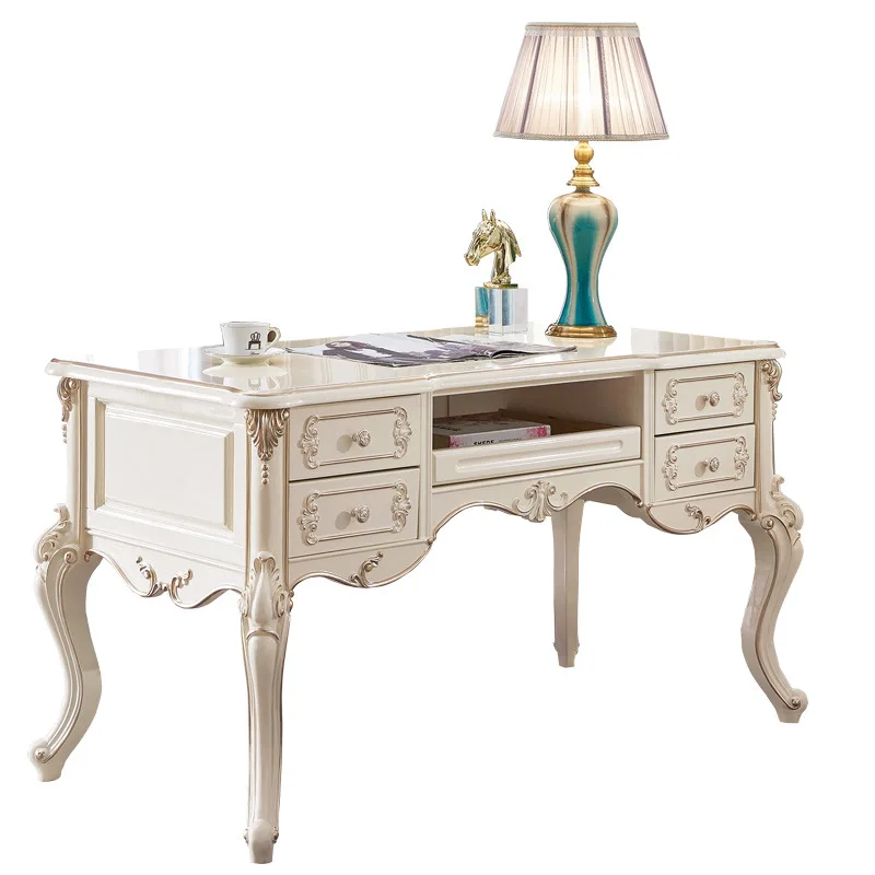 

Комплект мебели для учебы в европейском стиле из цельного дерева, комбинированный письменный французский стол, компьютерный стол для домашнего офиса