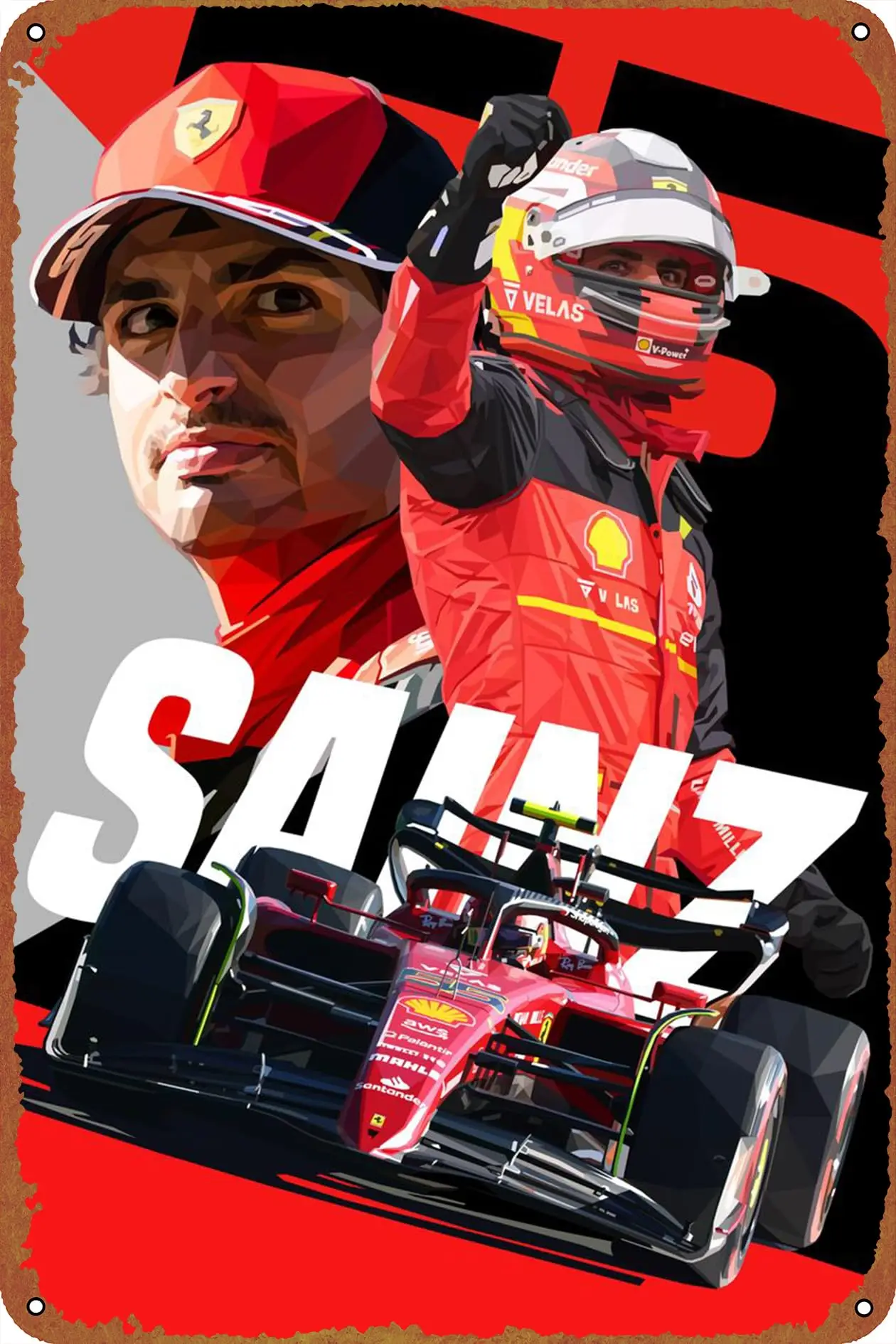 Low Poly Carlos Sainz Poster Tin Sign Cafe bar Home Wall Art Decoration Retro Metal Tin Sign 8x12 inch