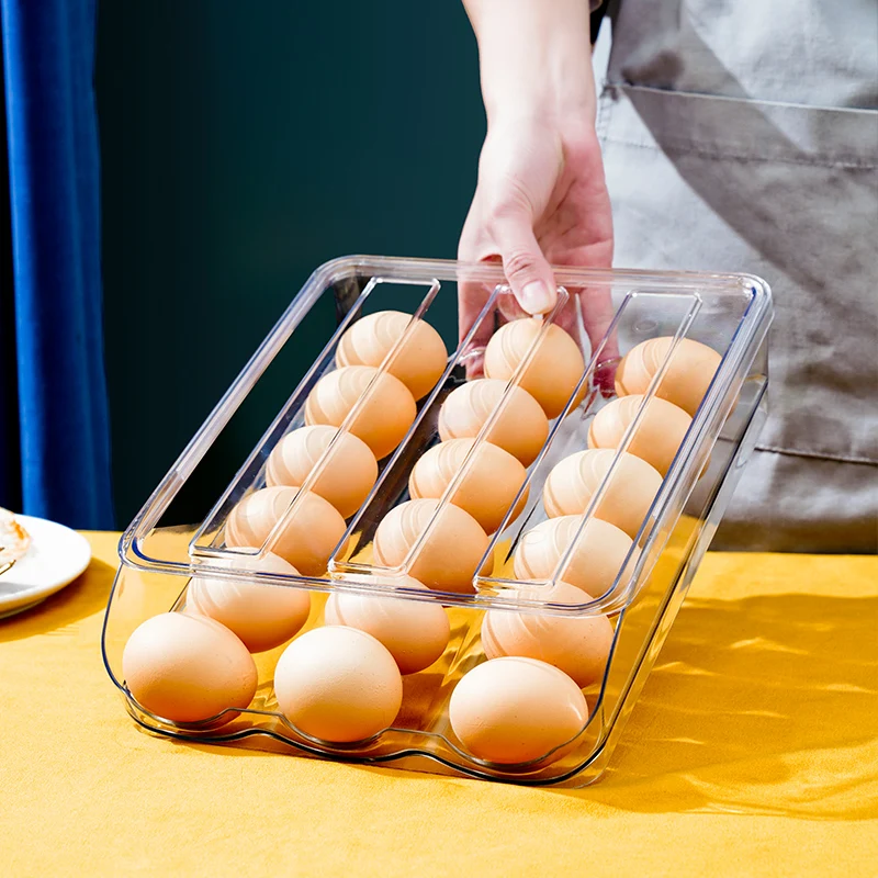 Egg Storage Box, Refrigerator Preservation Box, Slide Type Automatic Rolling Egg Retrieval Box, Large Capacity Egg Tray