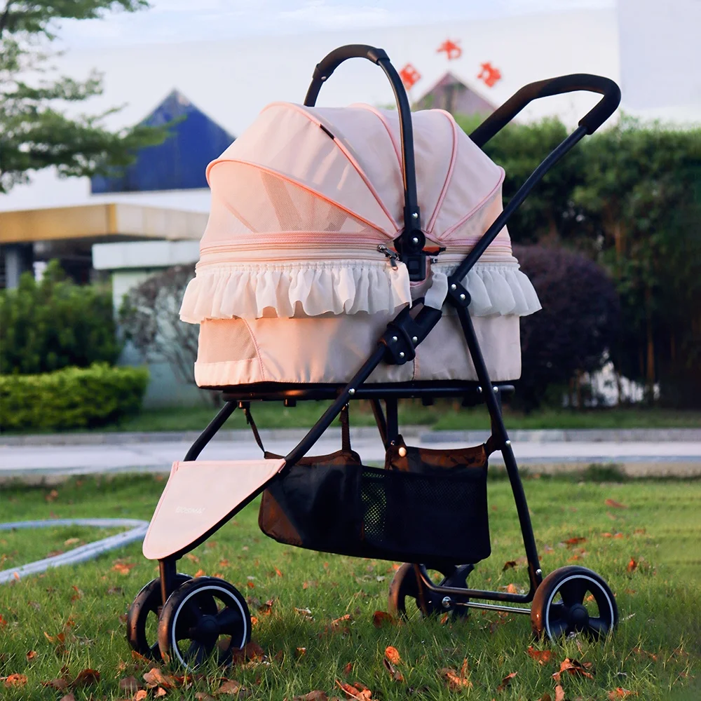 Suitable for small dog stroller outdoor travel shopping mall trip cat stroller with detachable and separable carrying basket