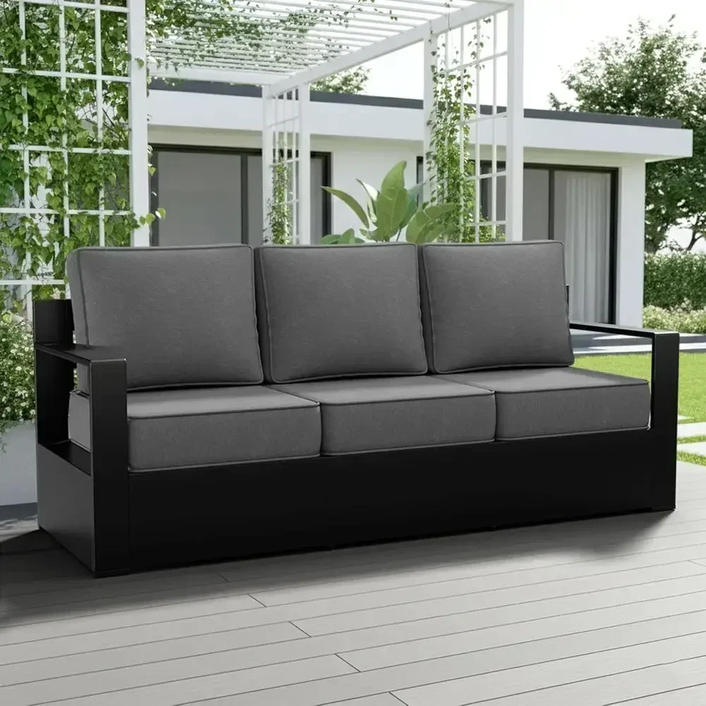 Outdoor Patio urniture Patio Soa, All-Weather Metal Outdoor Couch with 6 Inch Thick Cushions or Garden, Outside and Porch (Grey,