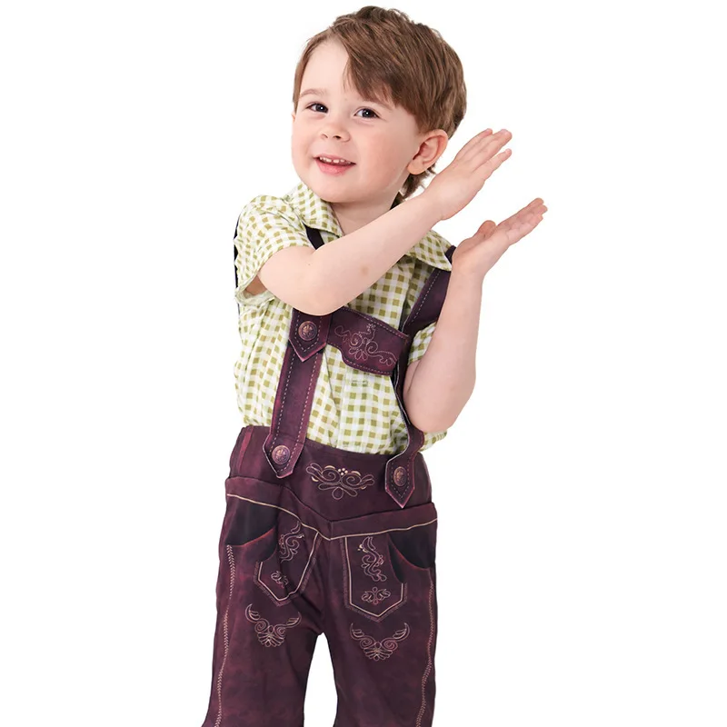 

Детский костюм для пивного фестиваля: милые клетчатые брюки на подтяжках, наряд для вечеринки в немецком стиле (Мюнхен)