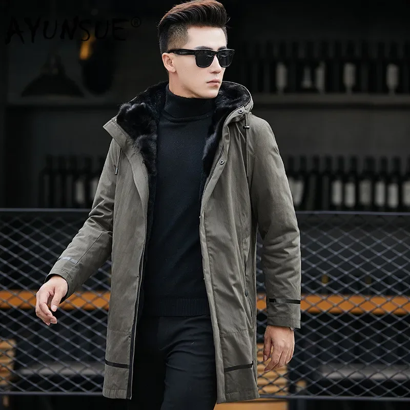 AYUNSUE Winter Jacket Men Parka Real Fur Coat Men Natural Rabbit Fur Liner Warm Jackets Parkas Hombre 81P82030 YY310