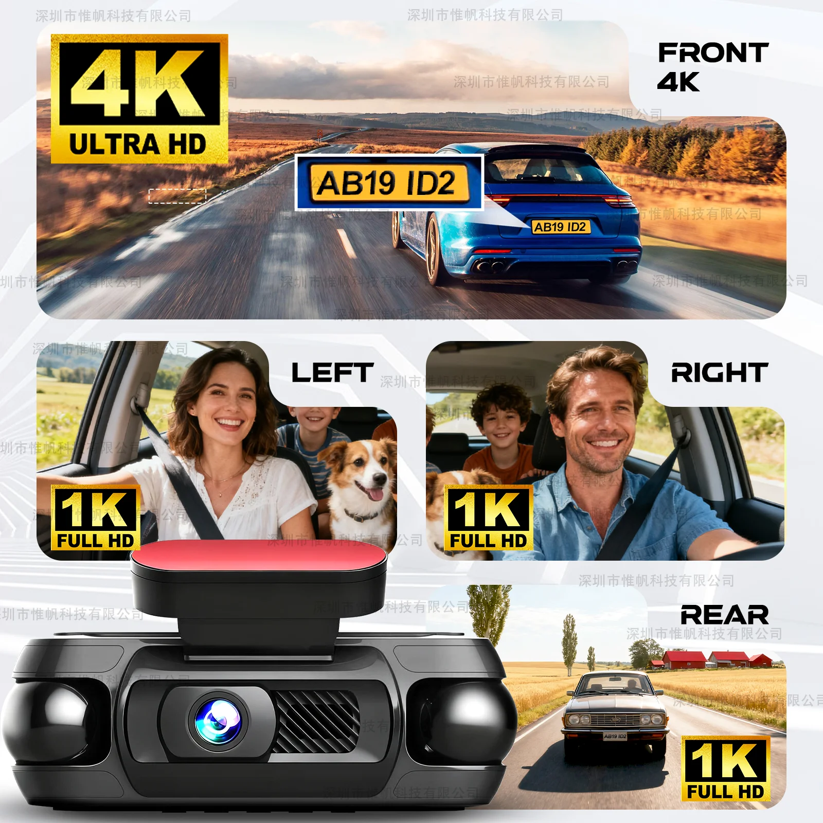 Kamera samochodowa 4CH 4K z GPS, przednia kamera 4K, 2K+3*1080P, kamera 360 °   Monitorowanie parkowania Sterowanie przez aplikację WiFi Noktowizor Nagrywanie w pętli 24h Rejestrator samochodowy DVR