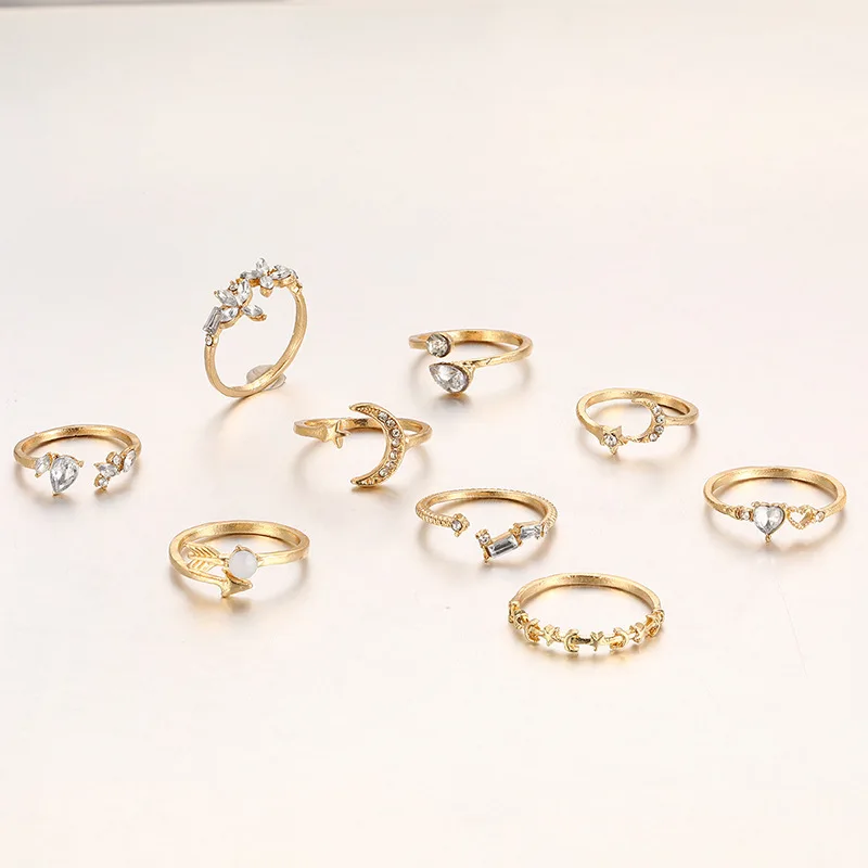 9 개/대 빈티지 골드 컬러 러브 하트 나비 금속 반지 여성을위한 설정 간단한 조립 반지 Paty Jewelry Gift Accessries
