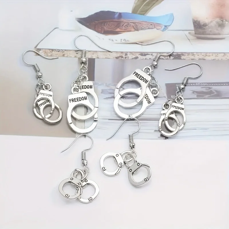 1Pair Punk Letters FREEDOM Handcuffs Hanging Earrings for Women Men DIY Jewelry Trendy Accessories Gifts Cool Thing 2024 Trend