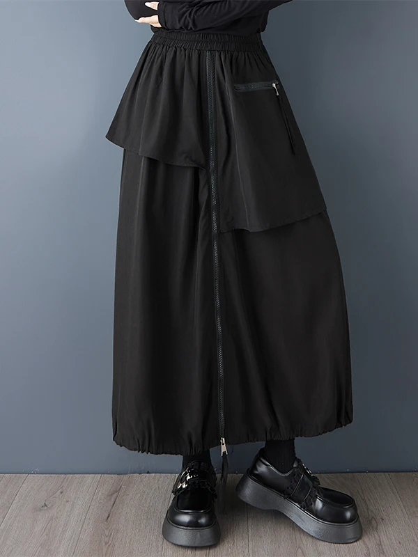 

Casual Women's High Waist A-Line Skirt with Big kets Dstring Loose Fit Spring Autumn Faion k Sle Zipper Splicing