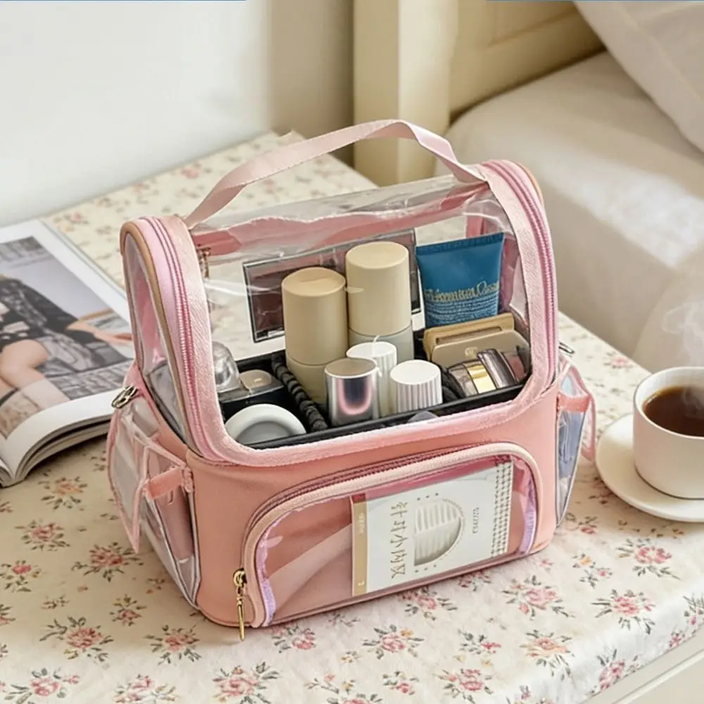 Adjustable Strap Portable Cosmetic Bag Clear Large Capacity Makeup Tools Organizer Detachable Portable Ladies Makeup Handbag