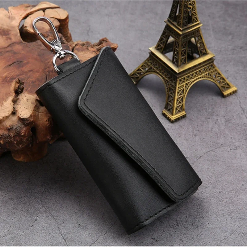 Funda de cuero genuino para hombre y mujer, Mini bolso para tarjetas, organizador de llaves, Cartera de vaca dividida para llaves de coche, ama de llaves