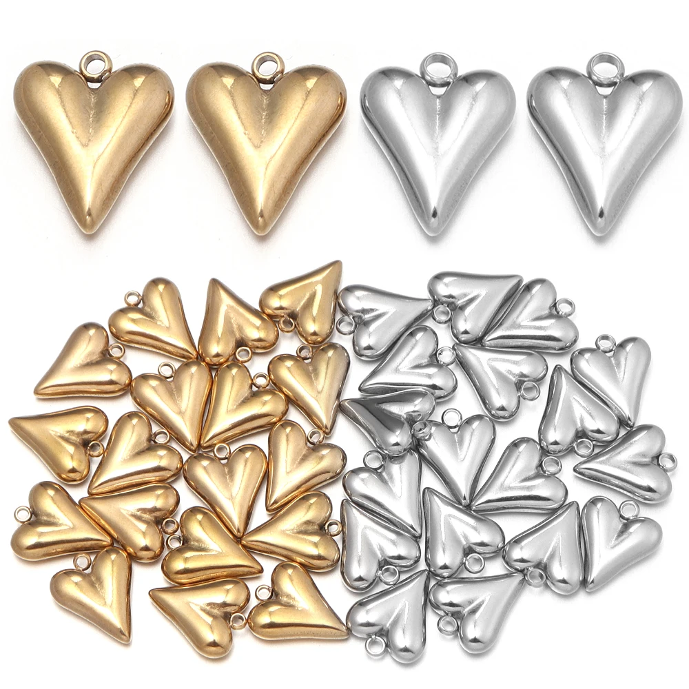 2 Stück/Set Edelstahl-Anhänger in Goldfarbe mit Großer Herzform für Schmuckherstellung DIY Mode-Ohrringe Halsketten-Zubehör
