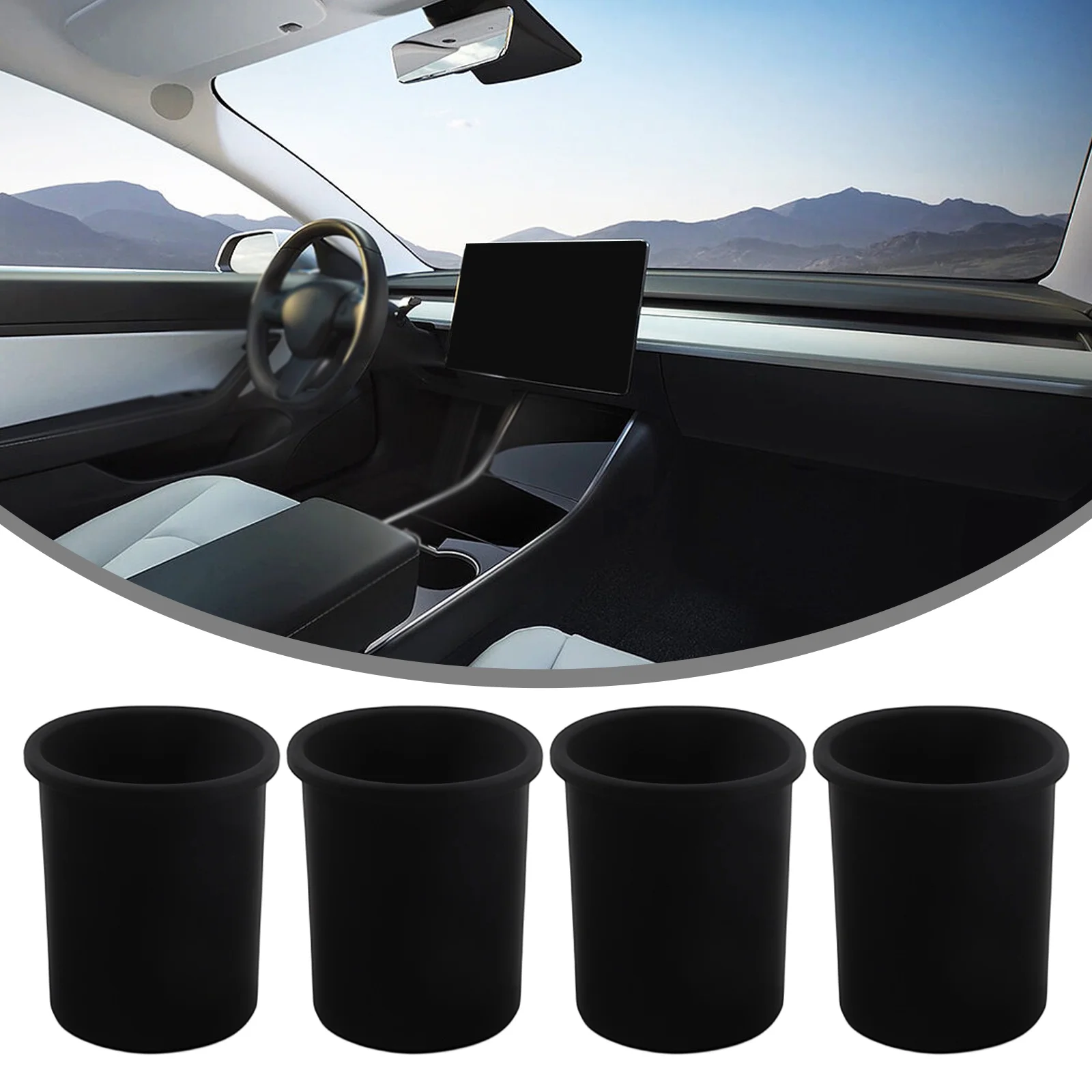 

4PCS For New Model 3 Car Door Cup Holder Custom Fit Design ABS Drink Rack Interior Storage Accessories