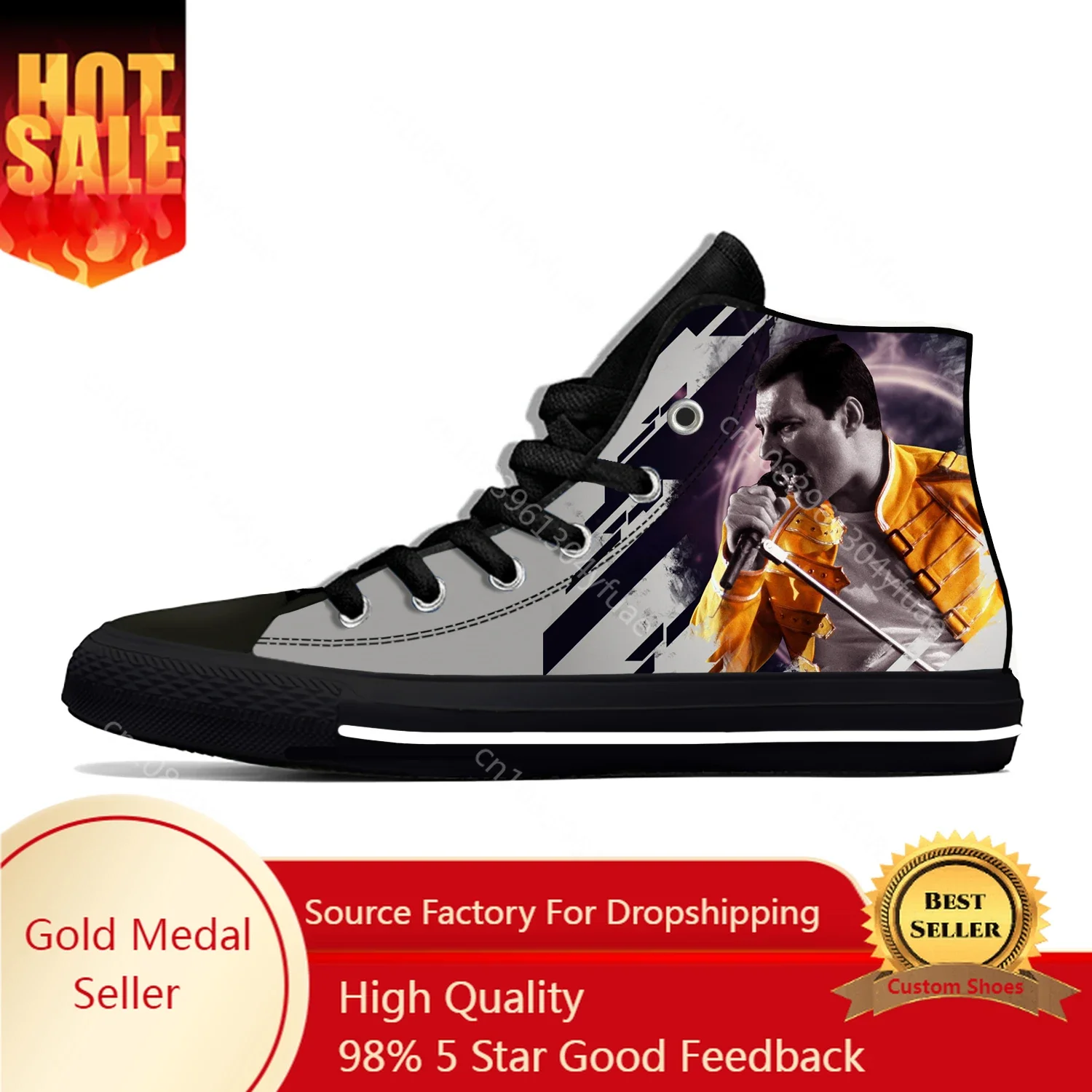 

Freddie Mercury Queen Rock Band Music Singer Casual Shoes High Top Lightweight Breathable Board Shoes Men Women Summer Sneakers