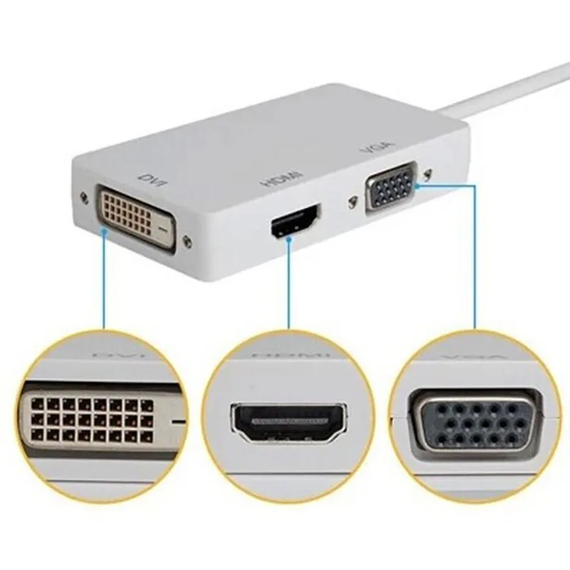 3 In 1 Thunderbolt Mini DP Male To HDMI DVI VGA Female Adapter Converter For Apple MacBook Air Pro