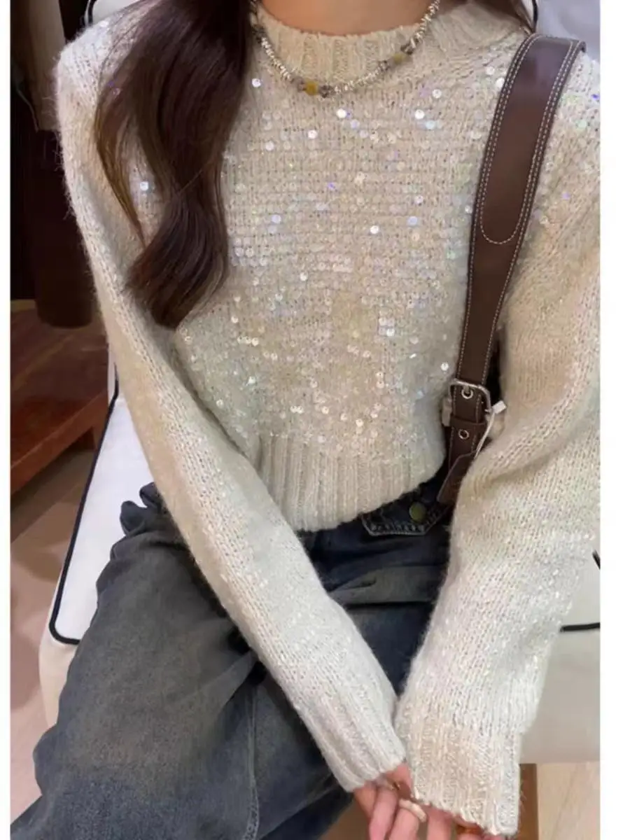 New Cashmere Gradient Big Size Diamonds Loose Sweater Women O neck Wool Knitted Pullover Soft Knitwear Autumn Jumper X412