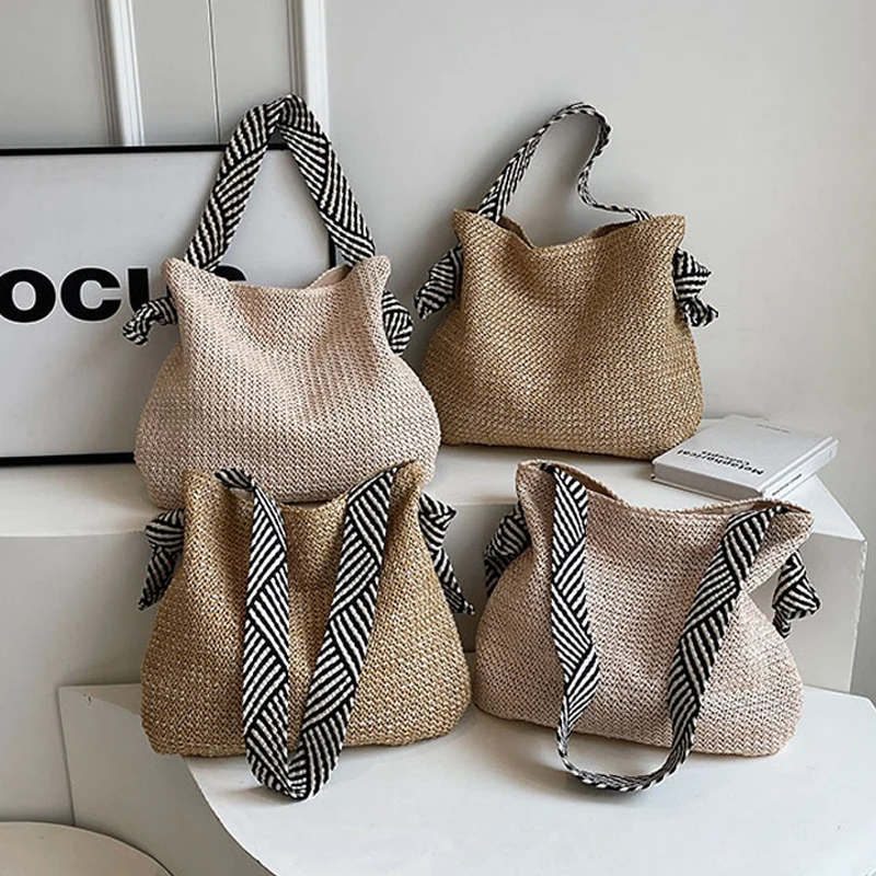 

Straw Woven Bag Women's Trendy Japanese New Summer Weaving Single Shoulder Tote Bag Beach Vacation Beach Bag Large Capacity