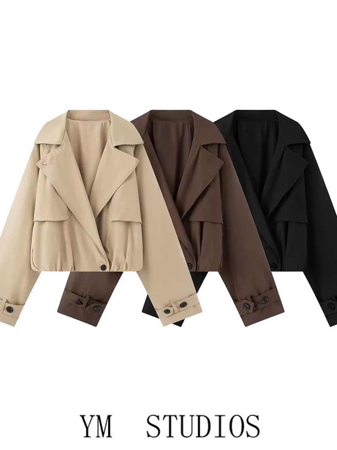 Women's Short Puffy Effect Jacket Loose Fit Turn-down Collar Early Autumn Outfit European Style Long Sleeve Polyester Fiber
