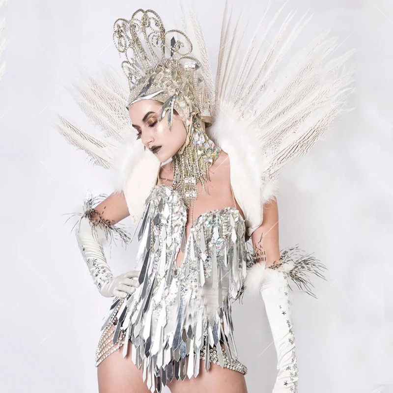 

Сексуальная одежда для танцев на пилоне, зеркальные линзы с цепочкой, боди для ночного клуба Ds Dj Rave, женский сценический костюм танцовщицы Gogo XS5206