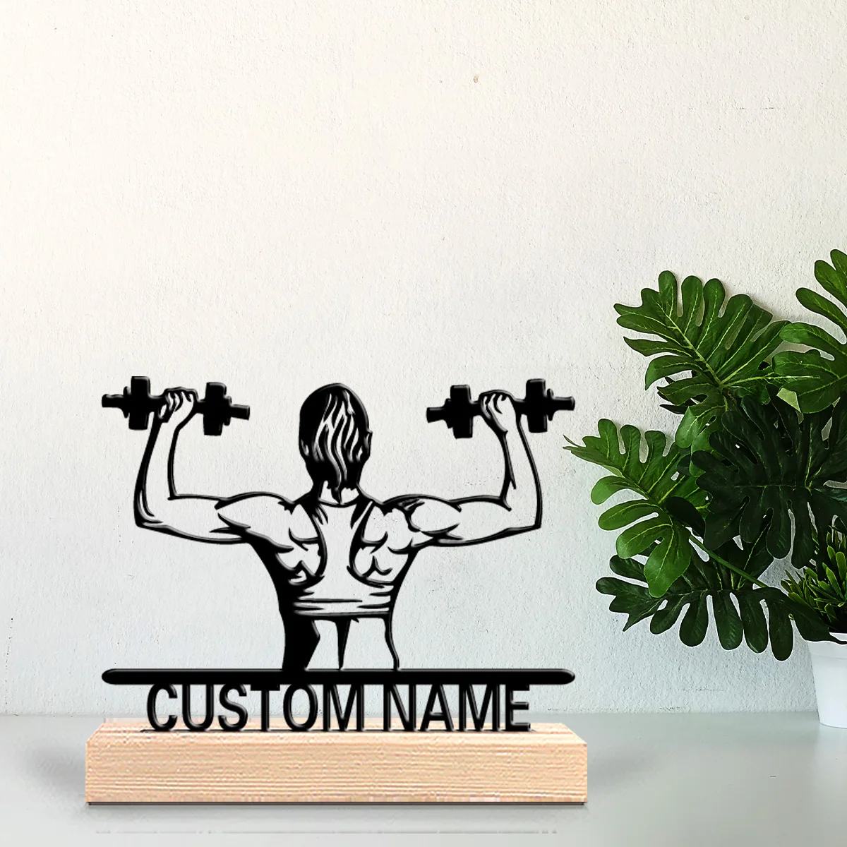 1pc Modern lift Personalized Name Tin Statue Art Figurine With Wood Base Metal Statue Tin Sculpture For Kids Gifts