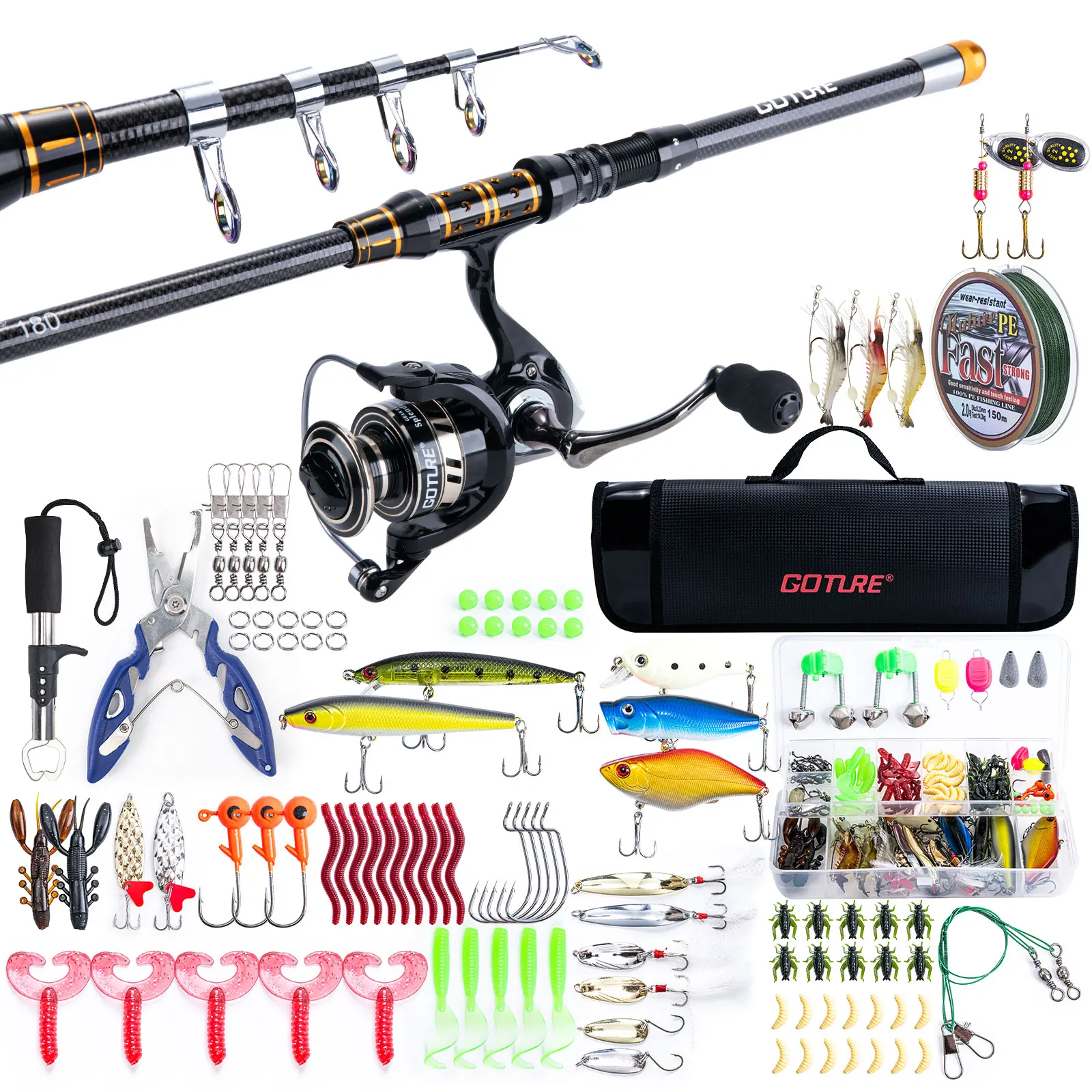 

Goture Baitcasting Fishing Rod Kits 1.8-2.4m Telescopic Casting Fishing Rod with Reel Line Lure Pincer Portable Fishing Combo