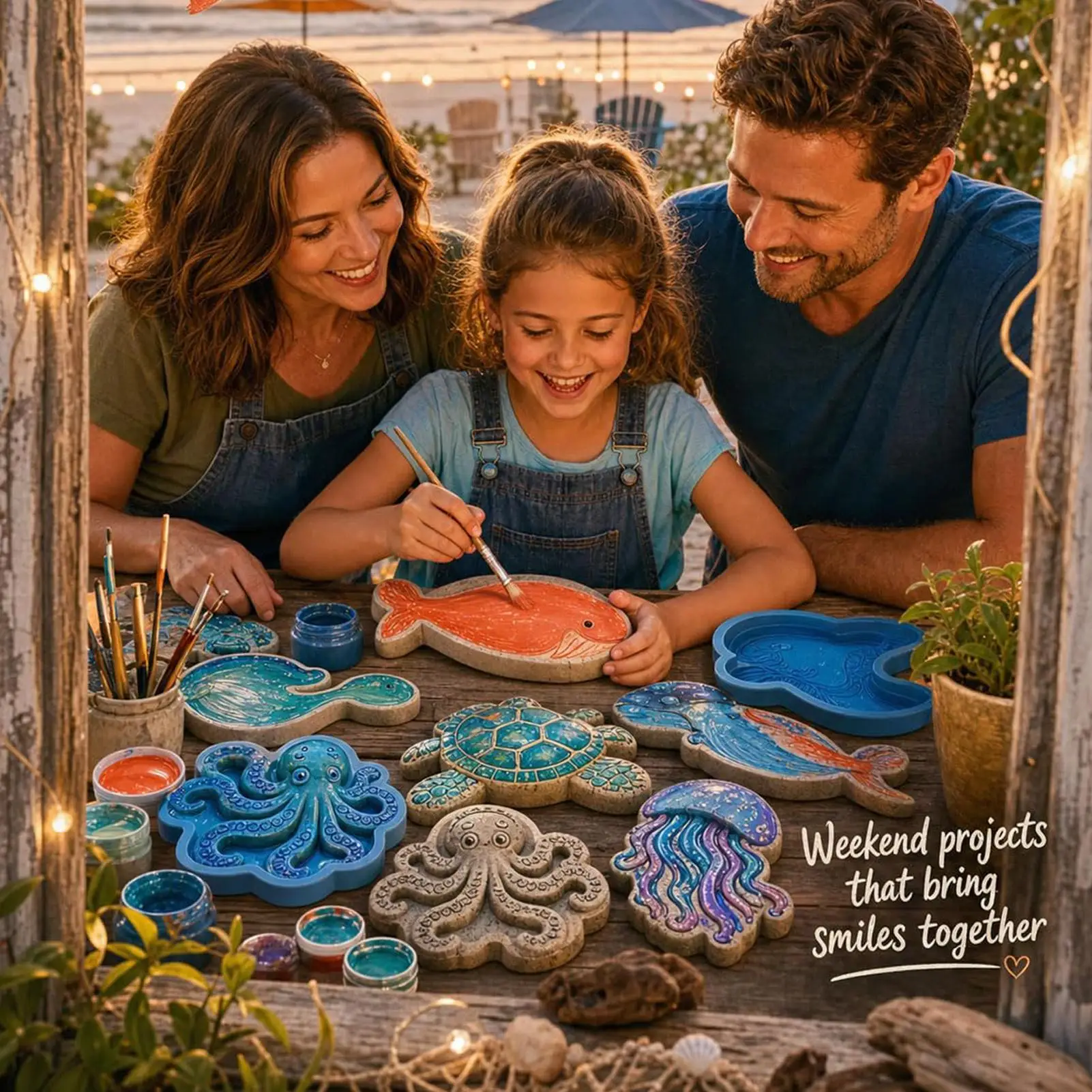 Stepping Stones Kit Silicone Reusable Sea Theme Decorations Mould Concrete Stepping Stone Molds For Adults Family Garden Outdoor